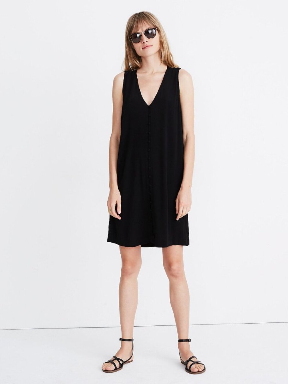 Madewell Heather Button Front Dress in True Black - sz Medium